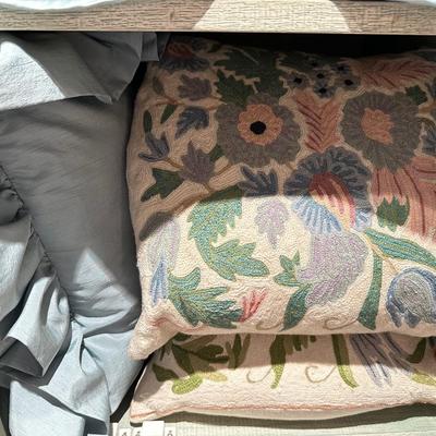 Textiles - Custom King Turquoise Silk Bed Cover, Pillows and Throw