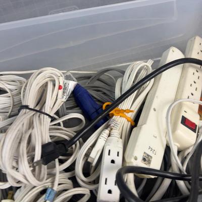 Tub of Extension Cords and Plug Bars 