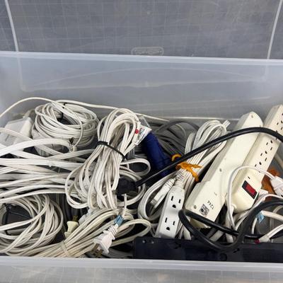 Tub of Extension Cords and Plug Bars 