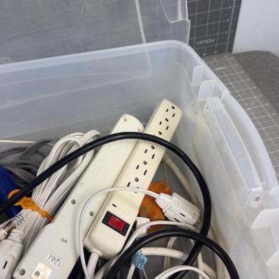 Tub of Extension Cords and Plug Bars 