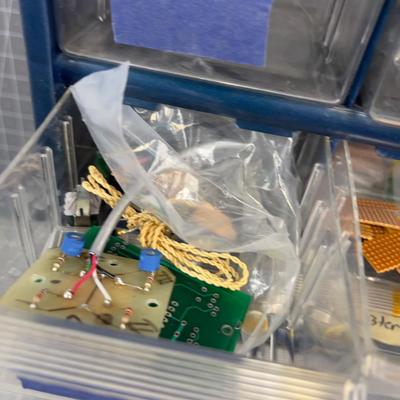 Organizer Full of Electrical Small Parts: Diodes, switches and other electrical components 