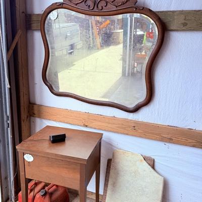 Lot 36: Antique Mirror & Sewing machine