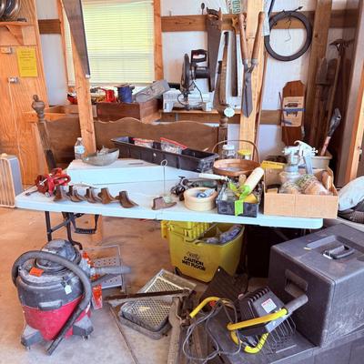 Lot 38: Shop Vac, Yard Tools, Head Board & More