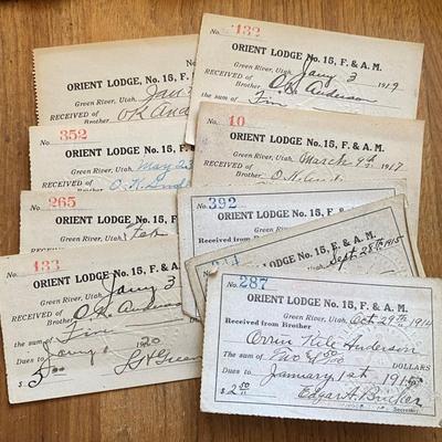 freemason ORIENT LODGE GREEN RIVER UTAH DUES CARDS 1914-22 