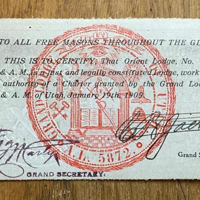 freemason ORIENT LODGE GREEN RIVER UTAH DUES CARDS 1914-22 