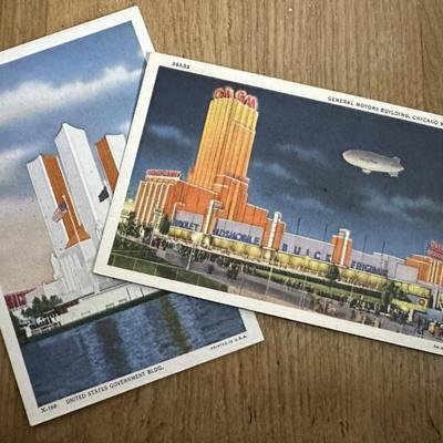 CENTURY OF PROGRESS 1934 CHICAGO WORLD'S FAIR LINEN POSTCARDS pair