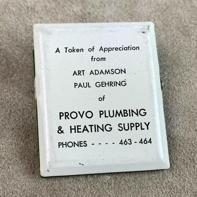 vintage PROVO PLUMBING & HEATING SUPPLY Advertising Hinge Clip Receipt Holder 