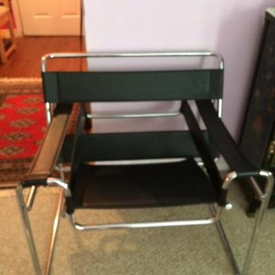 Mid Century Modern Vintage Pair of Leather and Chrome Wassily Chair