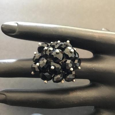 Sale Photo Thumbnail #234: Black glass beaded fashion ring please see attached photos