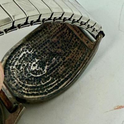 Silver-tone Expanding Watch Band with Inlaid Turquoise