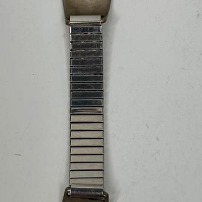 Silver-tone Expanding Watch Band with Inlaid Turquoise