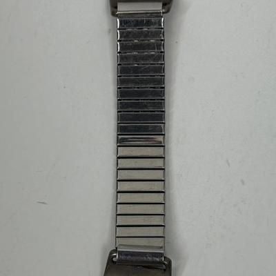 Silver-tone Expanding Watch Band with Inlaid Turquoise