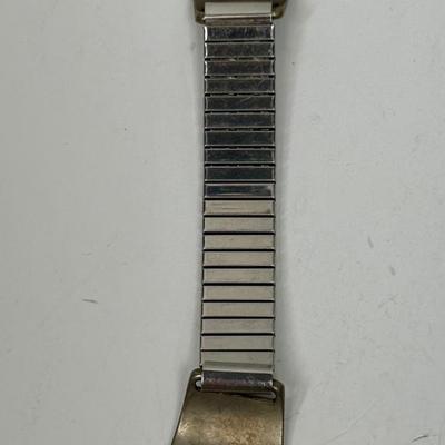 Silver-tone Expanding Watch Band with Inlaid Turquoise