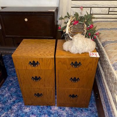 Sale Photo Thumbnail #410: Two side tables plus extra decor on top of table

Each measures roughly 27" tall, 14.2" deep, 14" wide