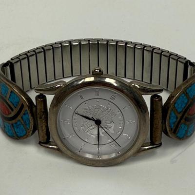 Vintage Watch Southwest Traditions Sterling Watch Band and Indian Head Liberty 1911 Dial