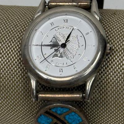 Vintage Watch Southwest Traditions Sterling Watch Band and Indian Head Liberty 1911 Dial
