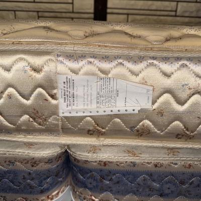 Sale Photo Thumbnail #414: Large wooden bed frame with storage drawers, mattress, two box springs