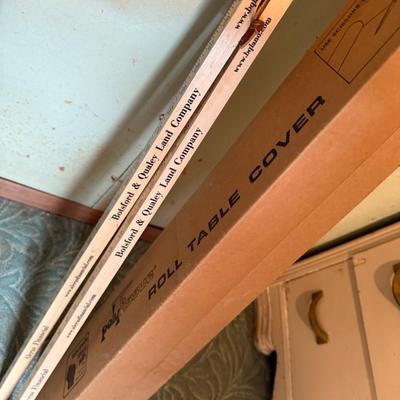 Sale Photo Thumbnail #436: Cane, yardsticks, large roll of table cover
