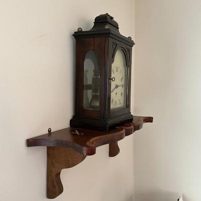 928 Antique George III Eight Day Bracket Clock with Wall Mounted Shelf