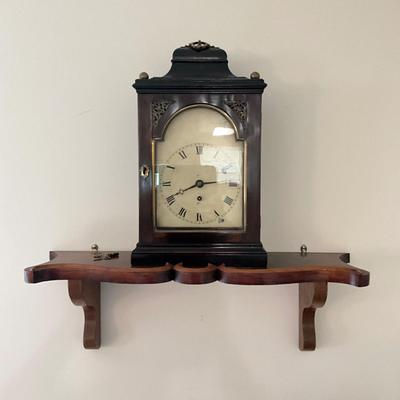 928 Antique George III Eight Day Bracket Clock with Wall Mounted Shelf
