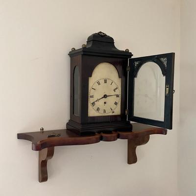 928 Antique George III Eight Day Bracket Clock with Wall Mounted Shelf