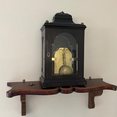 928 Antique George III Eight Day Bracket Clock with Wall Mounted Shelf