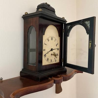 928 Antique George III Eight Day Bracket Clock with Wall Mounted Shelf