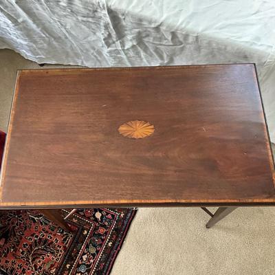 929 Antique Mahogany Sheraton Inlay Flip-Top Game Table with Undertray