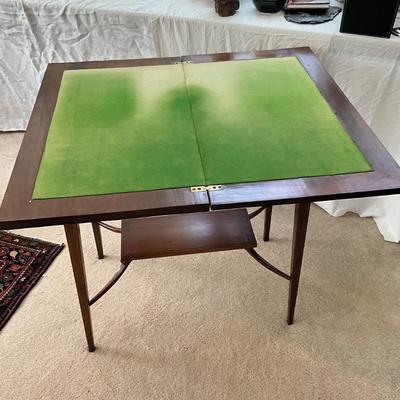 929 Antique Mahogany Sheraton Inlay Flip-Top Game Table with Undertray