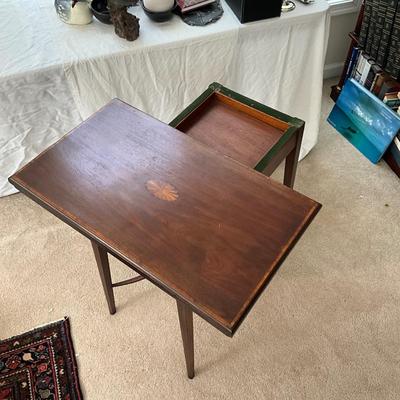 929 Antique Mahogany Sheraton Inlay Flip-Top Game Table with Undertray