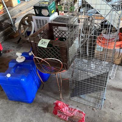 Sale Photo Thumbnail #656: Crate, trap, water jugs, etc.