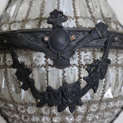 Pair of Antique Empire-Style Crystal Basket Wall Sconces (2)