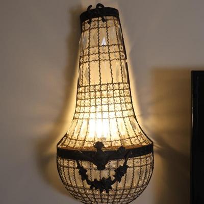 Pair of Antique Empire-Style Crystal Basket Wall Sconces (2)