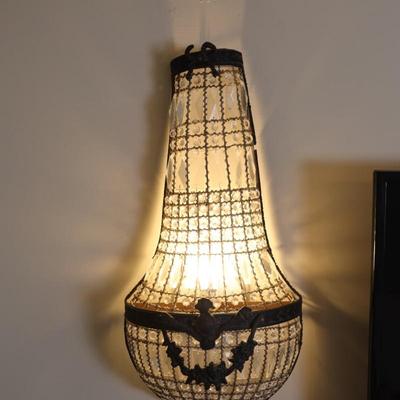 Pair of Antique Empire-Style Crystal Basket Wall Sconces (2)