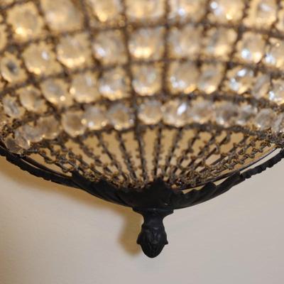 Pair of Antique Empire-Style Crystal Basket Wall Sconces (2)