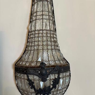 Pair of Antique Empire-Style Crystal Basket Wall Sconces (2)