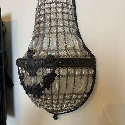 Pair of Antique Empire-Style Crystal Basket Wall Sconces (2)