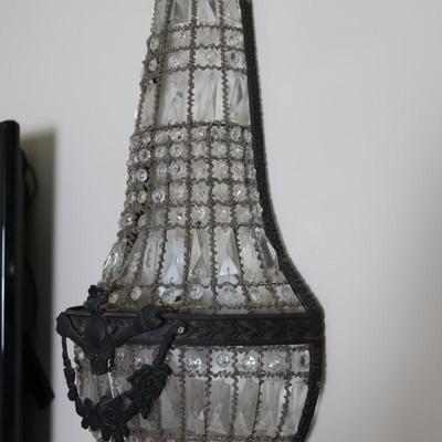 Pair of Antique Empire-Style Crystal Basket Wall Sconces (2)