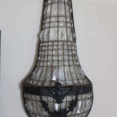 Pair of Antique Empire-Style Crystal Basket Wall Sconces (2)
