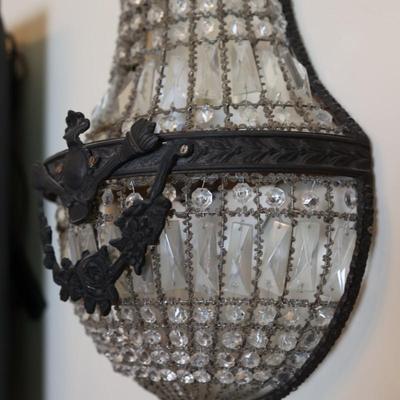 Pair of Antique Empire-Style Crystal Basket Wall Sconces (2)