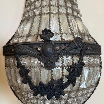 Pair of Antique Empire-Style Crystal Basket Wall Sconces (2)