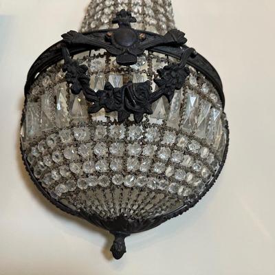 Pair of Antique Empire-Style Crystal Basket Wall Sconces (2)