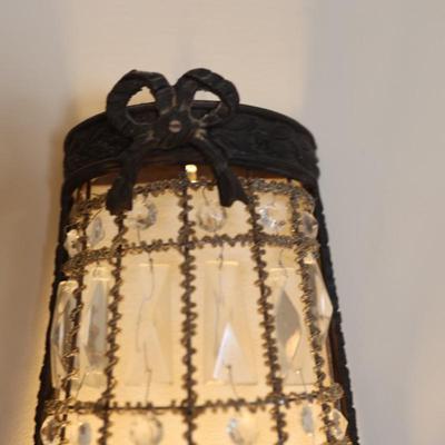Pair of Antique Empire-Style Crystal Basket Wall Sconces (2)