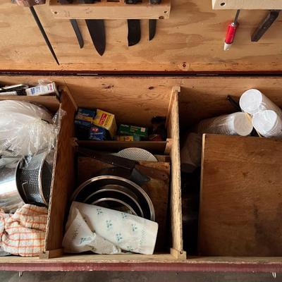 Sale Photo Thumbnail #809: Chest and contents

Roughly 50.5" wide, 22" deep, 22" tall