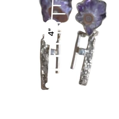 Sterling Jewelry - Signed J Pendant with Purple Stone and Earrings