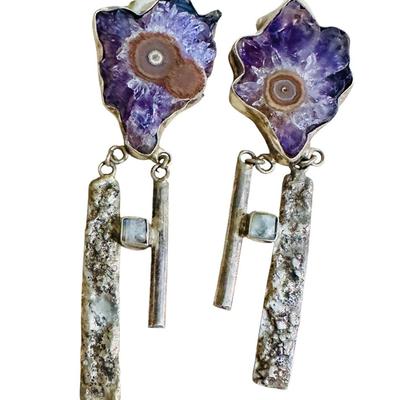Sterling Jewelry - Signed J Pendant with Purple Stone and Earrings
