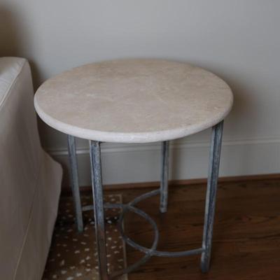Pair of Round Side Tables with Stone Top