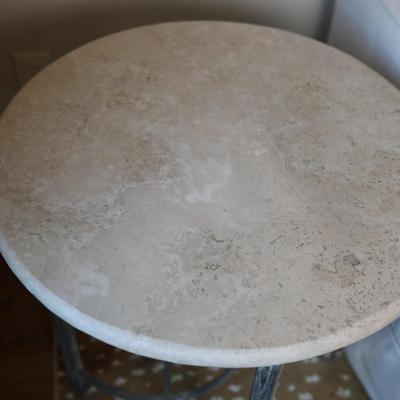 Pair of Round Side Tables with Stone Top