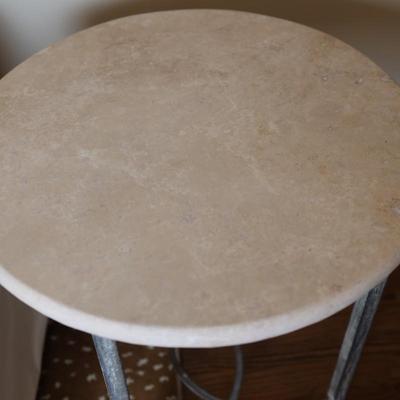 Pair of Round Side Tables with Stone Top