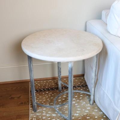 Pair of Round Side Tables with Stone Top